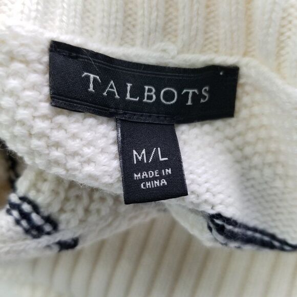 Talbots Women's Sweater Shawl Size M/L Poncho Knit Cape Fringe Blue White - Picture 8 of 9